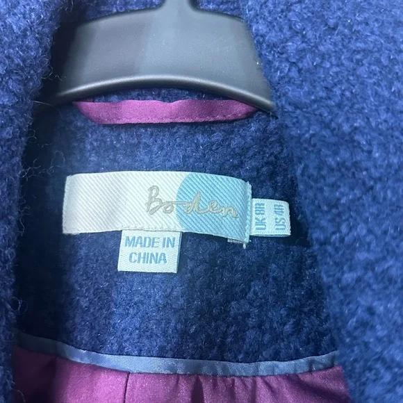 Boden Blue Wool Blend Bouclé Jacket WE300 Peter Pan Collar Navy Womens 4R - Picture 7 of 11